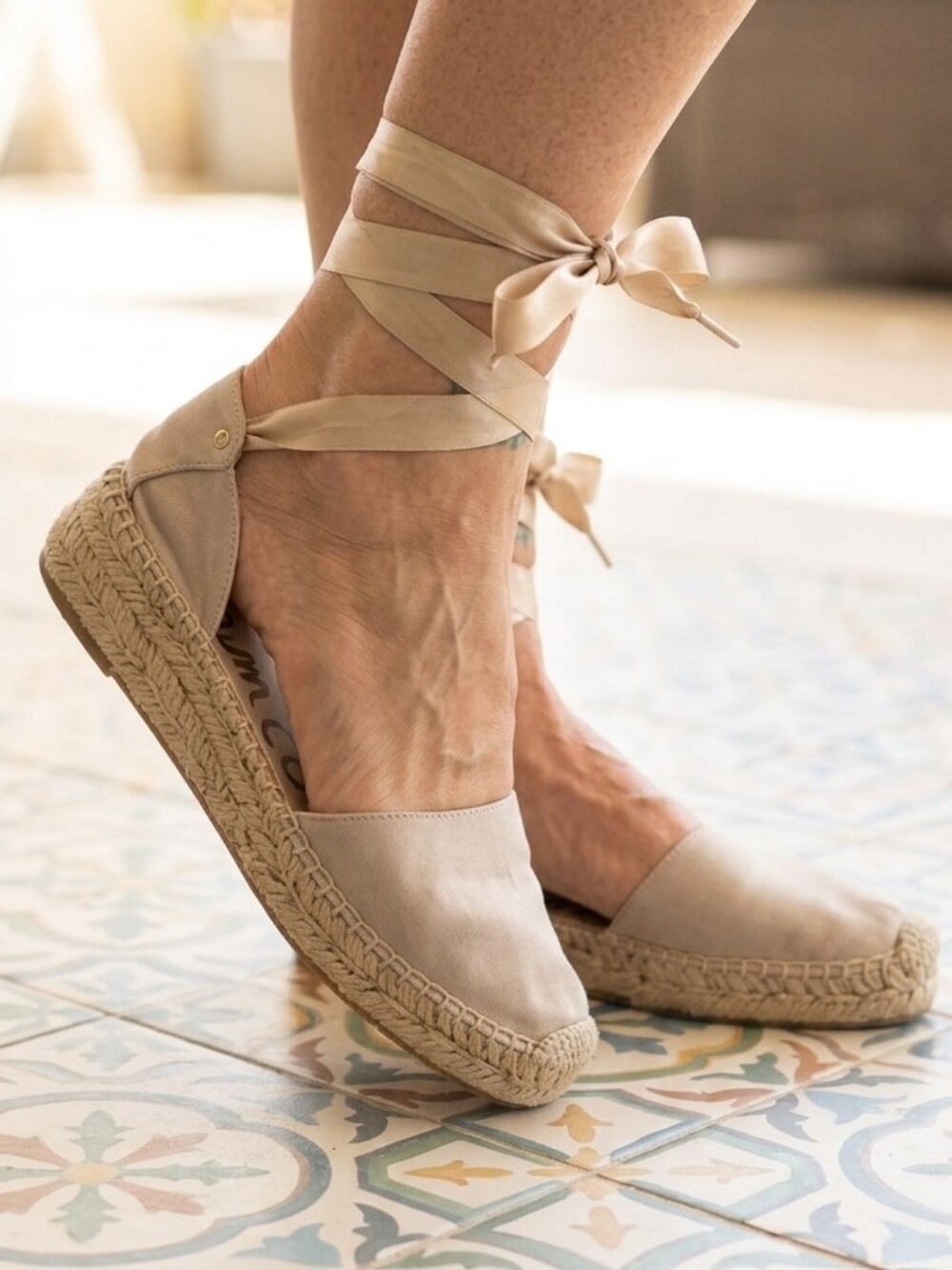 NWOT Sam Edelman💋MADE IN SPAIN Wrap Espadrilles PRETTY RIBBON Ankle Ties Sz 37